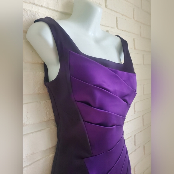 Karen Millen Satin Cocktail Dress Asymmetrical Ruffle Stretch Rich Purple - Picture 6 of 16